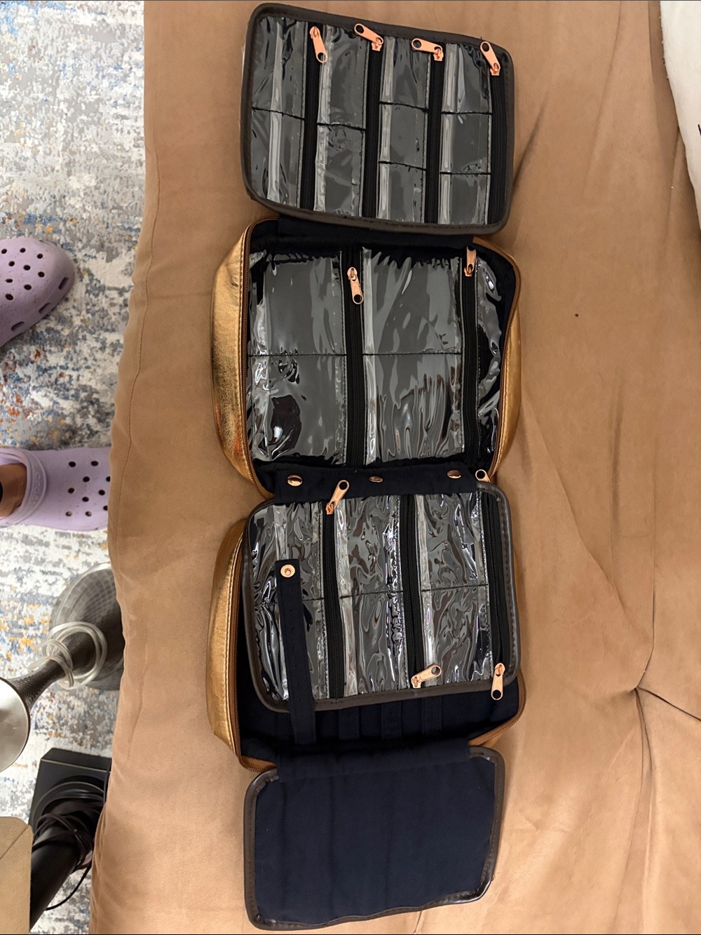 Gold Travel Jewelry Organizer Bag - Compact Toiletry & Accessory Case